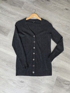 C by Bloomingdale's Cashmere V-Neck Grandfather Charcoal XS